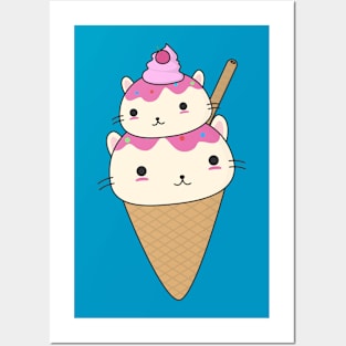 Cute Cat Ice Cream Cone T-Shirt Posters and Art